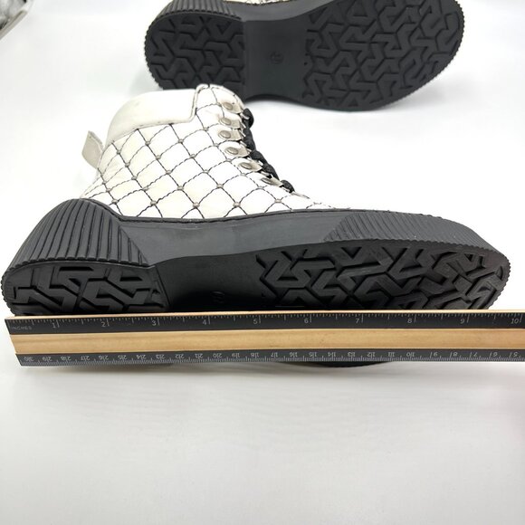 Black And White Leather Quilted Studded Lace Up Combat Moto  Boots Size‎ 37 EU - Picture 15 of 16